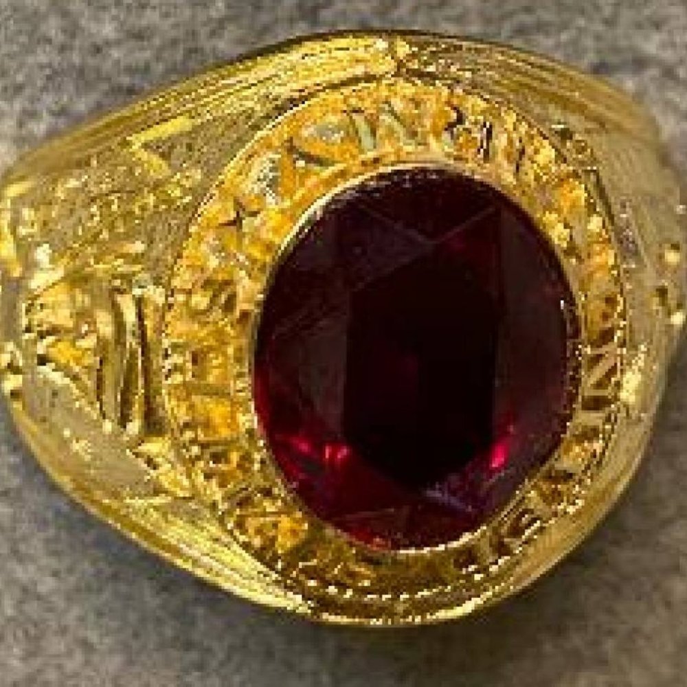 Army Ring Red crystal stone 1 Kt Gold US MADE NWT